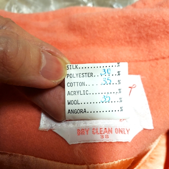 Vintage 80s Coral Pink Pompom Wool Blend Winter Coat with Inset Scarf - Picture 7 of 7